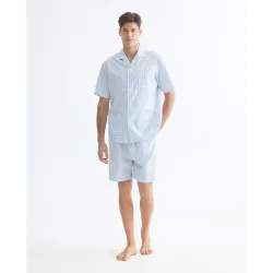 Pijama corto de cuadros en popelín de hombre