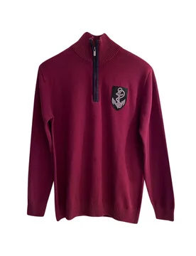 Crest Detail Red Quarter Zip Jumper - Balmain - FashionsVida