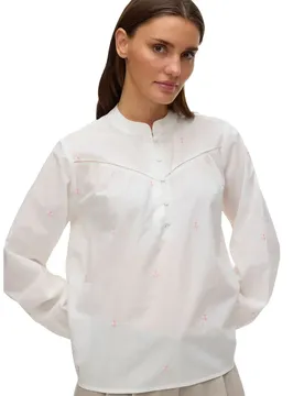 Blusa A Maniche Lunghe Iris Snow White / Pink Cosmos Emb. XL