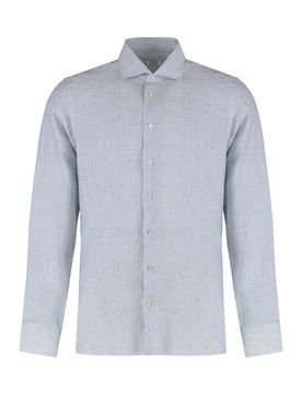 Striped Linen Shirt with Rounded Hem