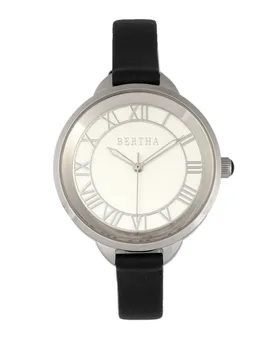 Womens Madison Sunray Dial Leather-Band Watch - Black Stainless Steel - One Size - Bertha - FashionsVida