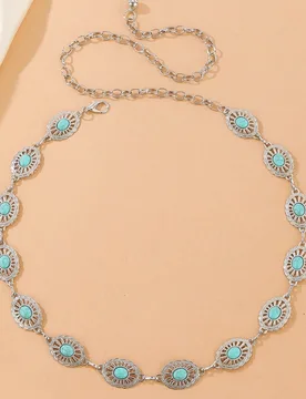 Cadena de cintura de moda con incrustaciones de turquesa y ágata, cinturón delgado decorativo para vestido de mujer, estilo europeo y americano - Shein - FashionsVida