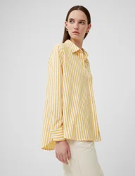 Cotton Blend Striped Relaxed Popover Blouse Yellow Mix female