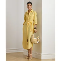 Vestido midi camisero en lino