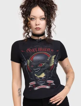 Gothic T-Shirt - Gremlins - Here Comes Trouble Fitted T Shirt - L - für Damen - Größe L - schwarz - Frauen - female - Killstar - FashionsVida