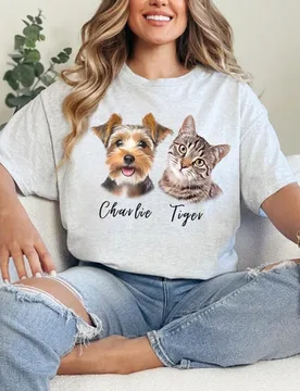 Personalized Pet Portrait T-Shirt Custom Dog Cat Photo Tee Pet Face Shirt Gift for Men Women Dog Cat Lovers - Aliexpress - FashionsVida