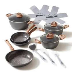 STONELINE CERAMIC Keramik Kochgeschirr-Set 14-teilig mit Deckeln - Holzoptik