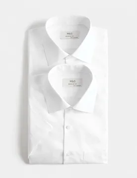 Pack Regular Fit Easy Iron Shirts White male - M&S - FashionsVida