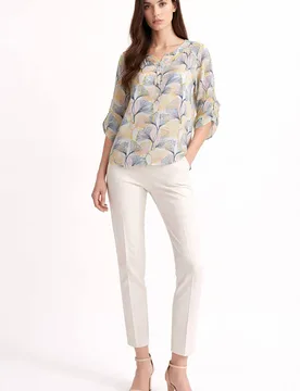 Women's Leaf Print 3/4 Sleeve Blouse in Yellow Size: 8 - Yellow - Size: 8 - Cutie London - FashionsVida