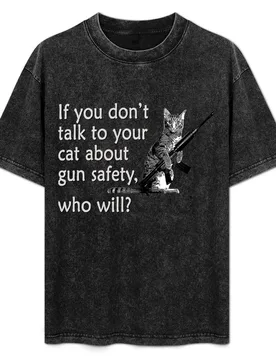 Talk to Your Cat About Gun Safety Funny T-Shirt Holiday Lightweight T-Shirt - Aliexpress - FashionsVida