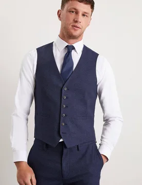 Navy Marl Slim Fit Waistcoat - Navy - Size: L - Burton - FashionsVida