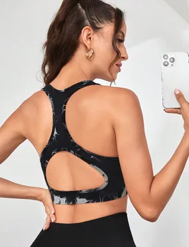 Bra Deportivo Tie Dye Con Cremallera Y Estampado Teñido, Top Corto Negro - Shein - FashionsVida