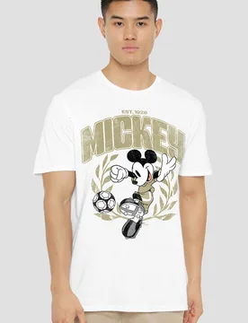 Unisex Mickey Mouse Laurel Football T-Shirt, White Size: Large - White - Size: L - Disney - FashionsVida