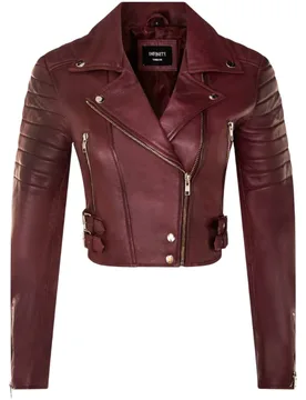 Brando Cropped Leather Jacket - Longtown - Burgundy - Size: 22 - Infinity Leather - FashionsVida