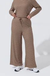 Stripe Ribbed Wide Leg Trousers - Multicolor - Size: 22-24
