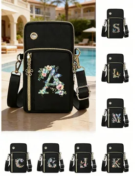 Bolso bandolera mini de moda minimalista con estampado floral degradado verde y letras A-Z, accesorio de moda y práctico para actividades al aire lib - Shein - FashionsVida
