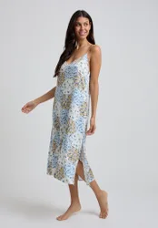 Rosie V-Neck Summer Patchwork Print Nightie In Blue - S