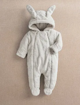 Faux Fur Bunny Hooded Padded Pramsuit (0-12 Mths) Grey Unisex - Mamas & Papas - FashionsVida