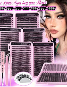 Juego de 544/640 piezas de pestañas postizas individuales con rizo D, incluye adhesivo, sellador, cepillo, pinzas, adecuado para principiantes, estil - Shein - FashionsVida