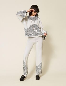 Pantalon en maille jacquard de laine mélangée