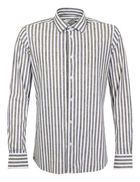 Camicia A Righe Effetto Lino Army Green