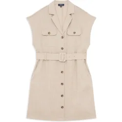 Vestido corto con cinturón en lino 100%
