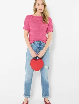 Women's Boat Neck Short Sleeve Knitted Jumper in Pink Size: 22 - Pink - Size: 22 - Joe browns - FashionsVida