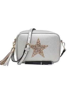 Women's Sparky Shiny Glitter Star Tassel Charm Crossbody Bag With Tassel Charm in Silver - Silver - Size: One Size - Kitise - FashionsVida