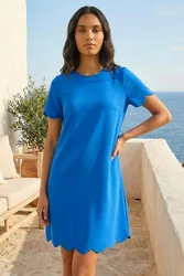 Womens Scallop T-Shirt Stretch Dress - Blue - Size 12 Uk