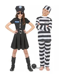 Polizistin und Gefangener Paarkostüm Kinder