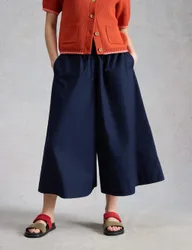 Pure Cotton Wide Leg Cropped Trousers Navy female