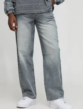 Herren Relaxed Fit Gewaschene Knie-Abnäher Jeans Hosen Grey Größe 56R - boohooMAN - FashionsVida