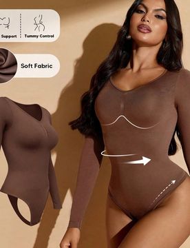 Pieza Body de manga larga con control de abdomen y elevación de busto para mujer