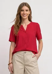 Kurzarm Bluse mit Split Neck und Knöpfen female Rot