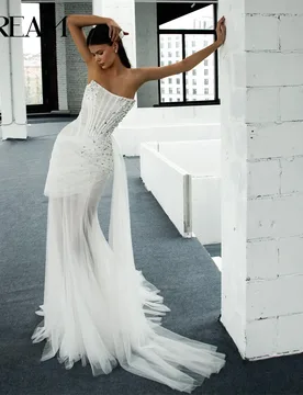 DREAM Pleat Mermaid Wedding Dresses Women 2025 Rhinestone Boat-Neck Open Back Tulle Bridal Gown Vestidos De Novia Customized - Aliexpress - FashionsVida