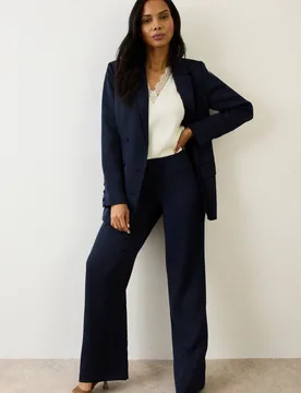 Women's Satin Double Breasted Blazer Coord in Navy Size: 14 - Navy - Size: 14 - Wallis - FashionsVida