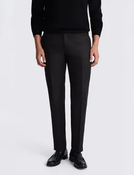 Tailored Fit Pure Linen Twill Suit Trousers Black male - MOSS - FashionsVida