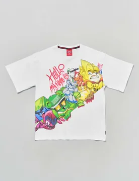 T-shirt bianca in puro cotone con personaggi multicolor - Sprayground - FashionsVida