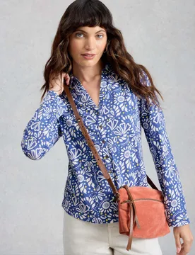 Pure Cotton Jersey Floral Button Through Shirt Blue Mix female - White stuff - FashionsVida