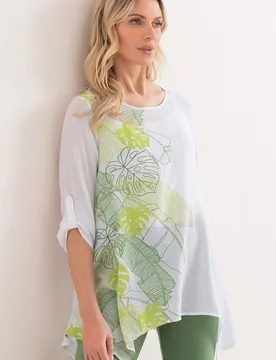Women's Leaf print Dipped Hem Tunic Top in Green Size: 18 - Green - Size: 18 - Klass. - FashionsVida