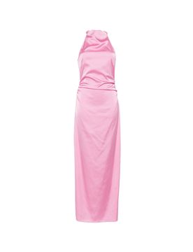 High-Neck Gathered Mini Dress with Back Zip