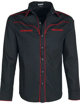Rockabilly Langarmhemd - Plain Trim - M bis 5XL - für Männer - Größe 3XL - schwarz/rot - Männer - male - Banned Alternative - FashionsVida