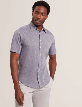 Regular Fit Cotton Linen Blend Shirt Navy male - Ted baker - FashionsVida
