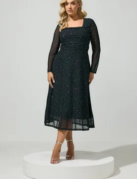 Women's Sequin Mesh Maxi Dress in Black Size: 24 - Black - Size: 24 - Yours - FashionsVida