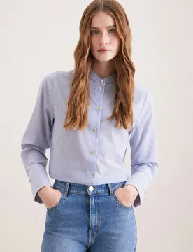Stehkragenbluse mit hoher Manschette Blau 42 - Seidensticker.com - FashionsVida
