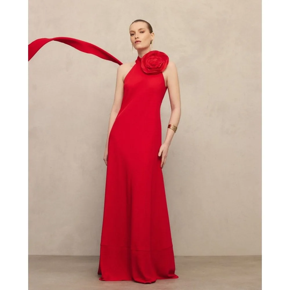 Vestido halter con flor grande - Woman Fiesta El Corte Inglés - FashionsVida