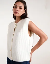 Ribbed Knit Vest - M/L / IVORY - female