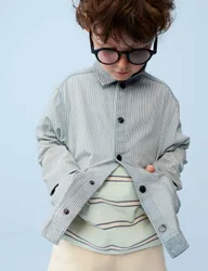 Piece Cotton Rich Striped Overshirt Outfit (2-10 Yrs) Blue Mix male