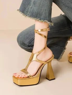 Summer New Style Fashion High-heeled Women Sandals Solid Color Peep Toe Sexy Party Buckle Square Heel Women's Sandals High 12cm - Aliexpress - FashionsVida