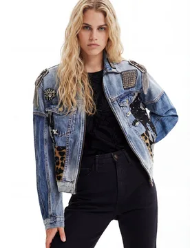 Veste "trucker" en jean patchwork BLUE M female - Desigual - FashionsVida